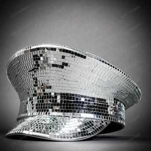 Silver Shinny Disco Ball Mirrors Rave Fisherman Military Women Captain Hat Cap